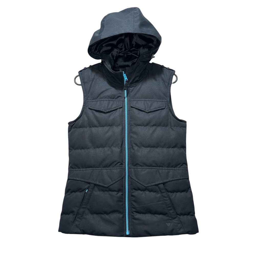 Obermeyer Ski Puffer Vest Womens Small Black Hoodie Snowboard Outdoor Hiking Zip
